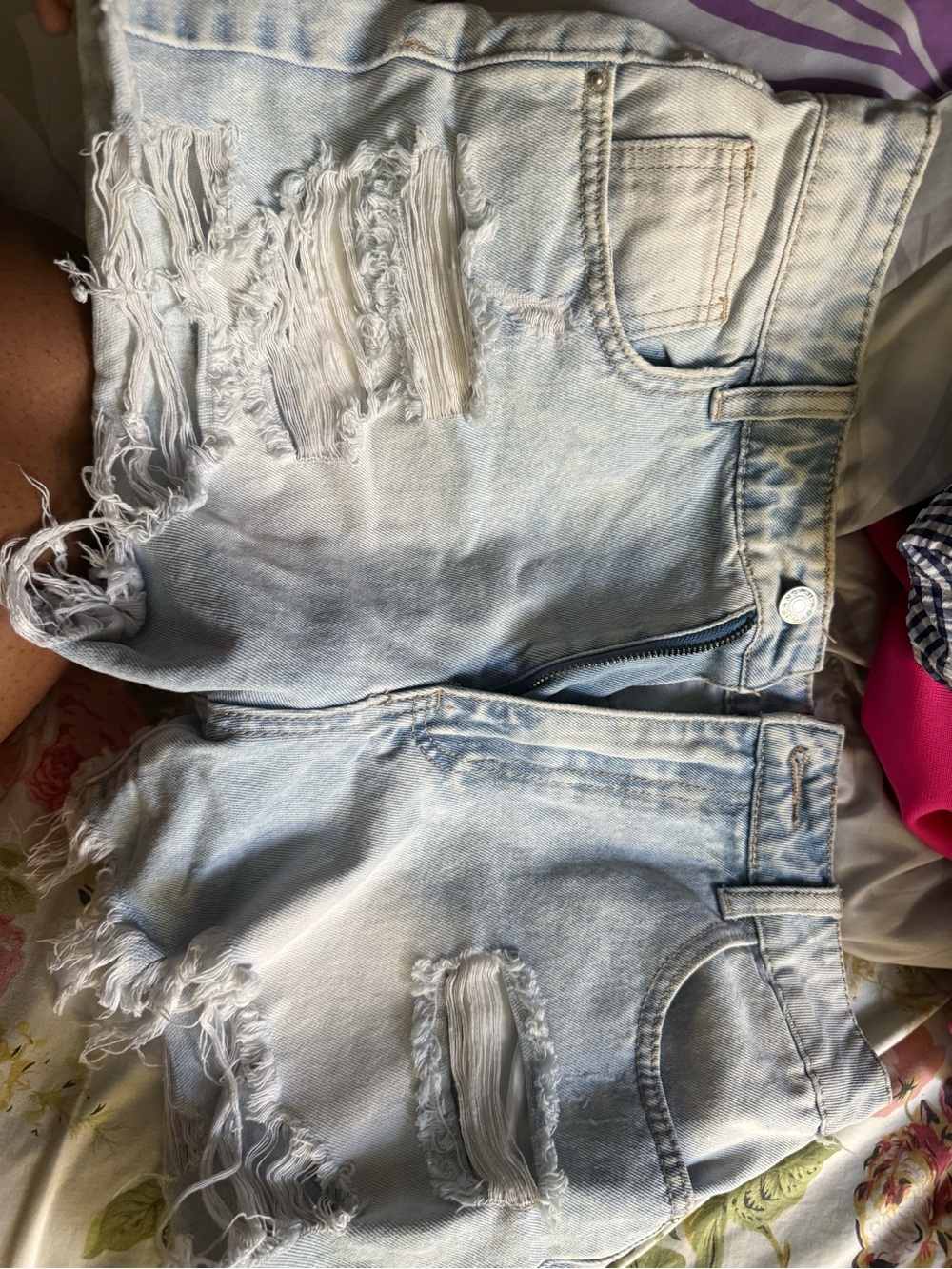 Light Wash Distressed Denim Shorts - Ripped Style